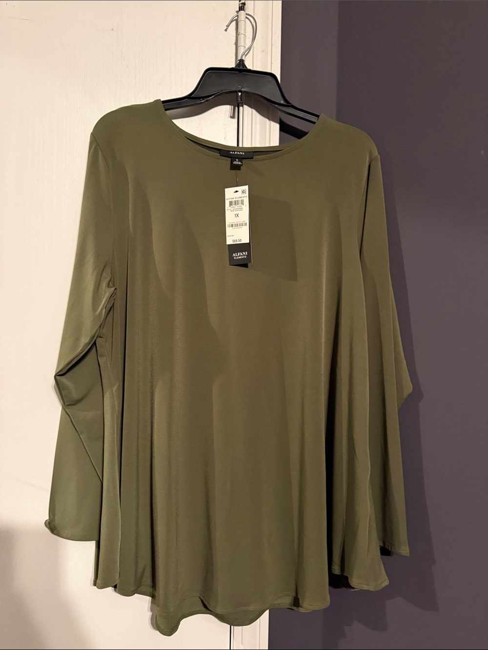 Alfani Olive Flowing Bell Sleeve Blouse